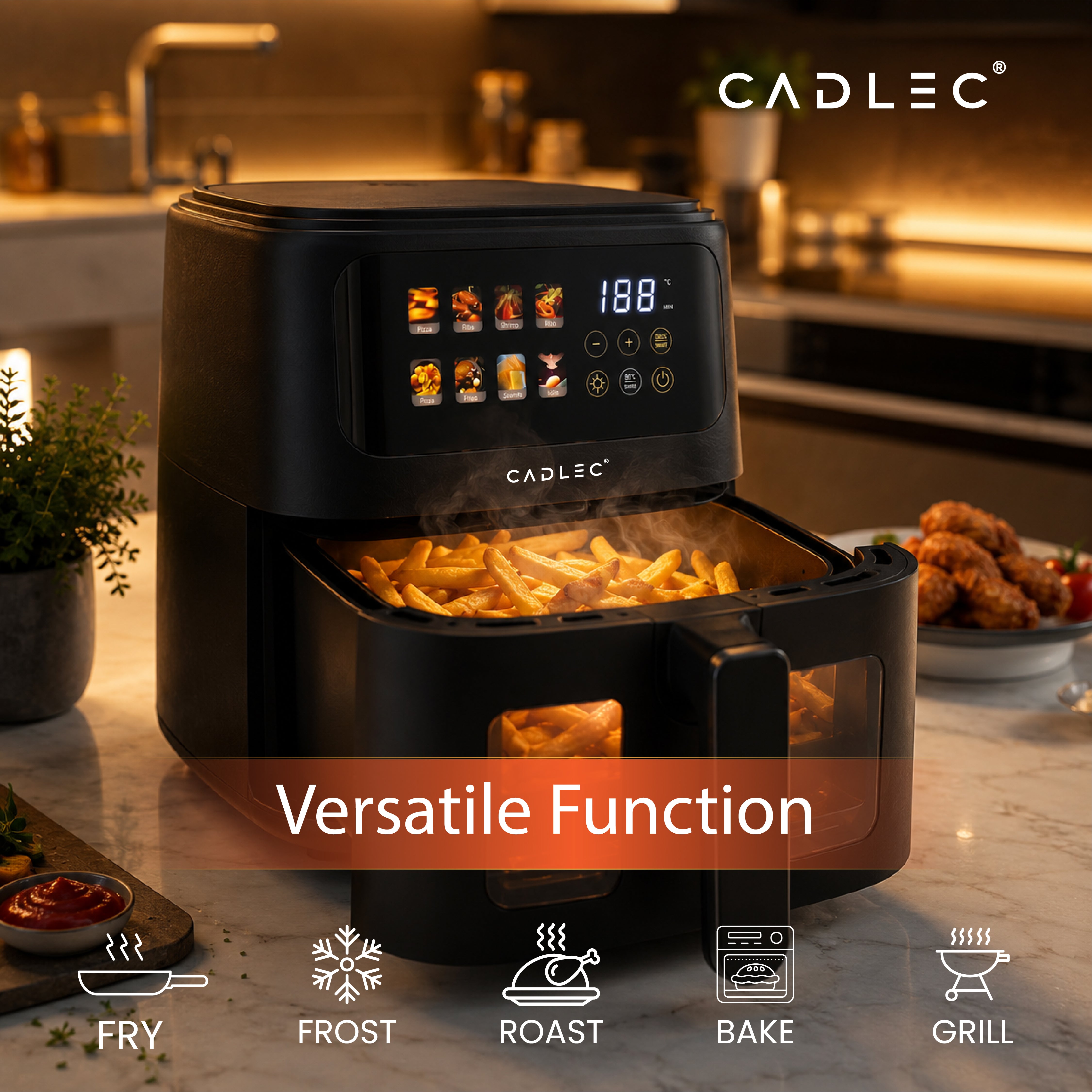 Cadlec SmartFry Air Fryer, 360° High Speed Air Circulation Technology 1400 W with Non-Stick 5L Basket - Black