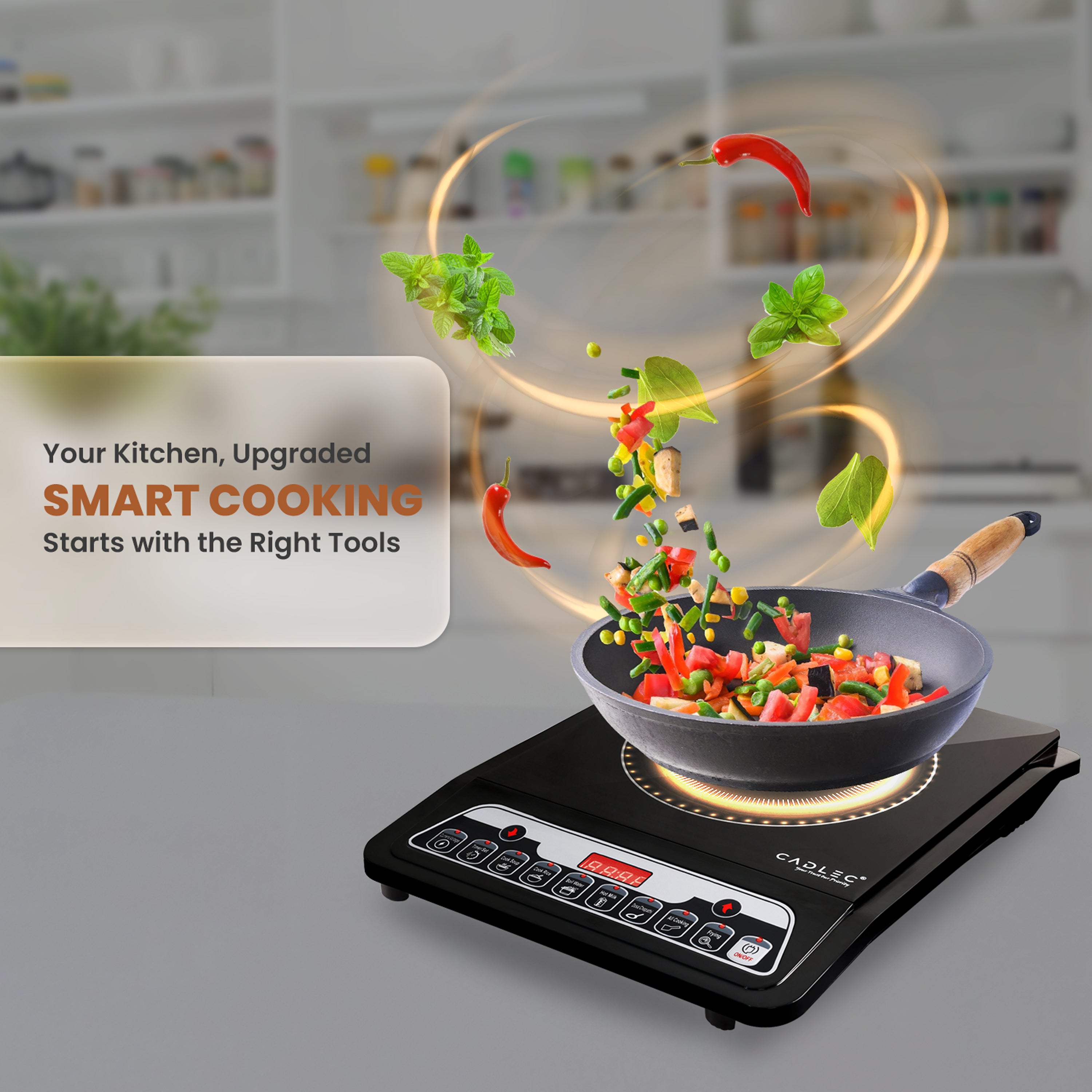 Cadlec CookMate 2000W Induction Cooktop with Crystal Glass | 7 Cooking Modes, Auto Shut-Off, Over-Heat Protection, LED Display, BIS Approved, 2-Year Warranty | Black