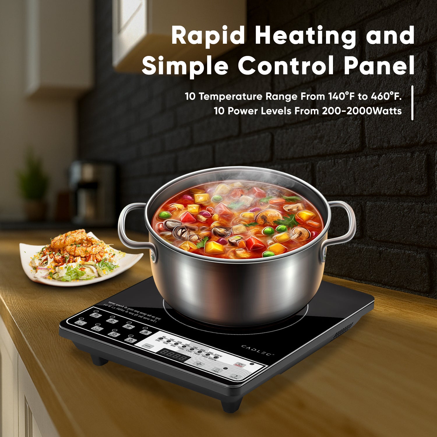 Cadlec CookEase 2000W Induction Cooktop | 8 Cooking Modes, Auto Shut-Off, Over-Heat Protection, LED Display, BIS Approved, 2-Year Warranty | Black (CD14053)