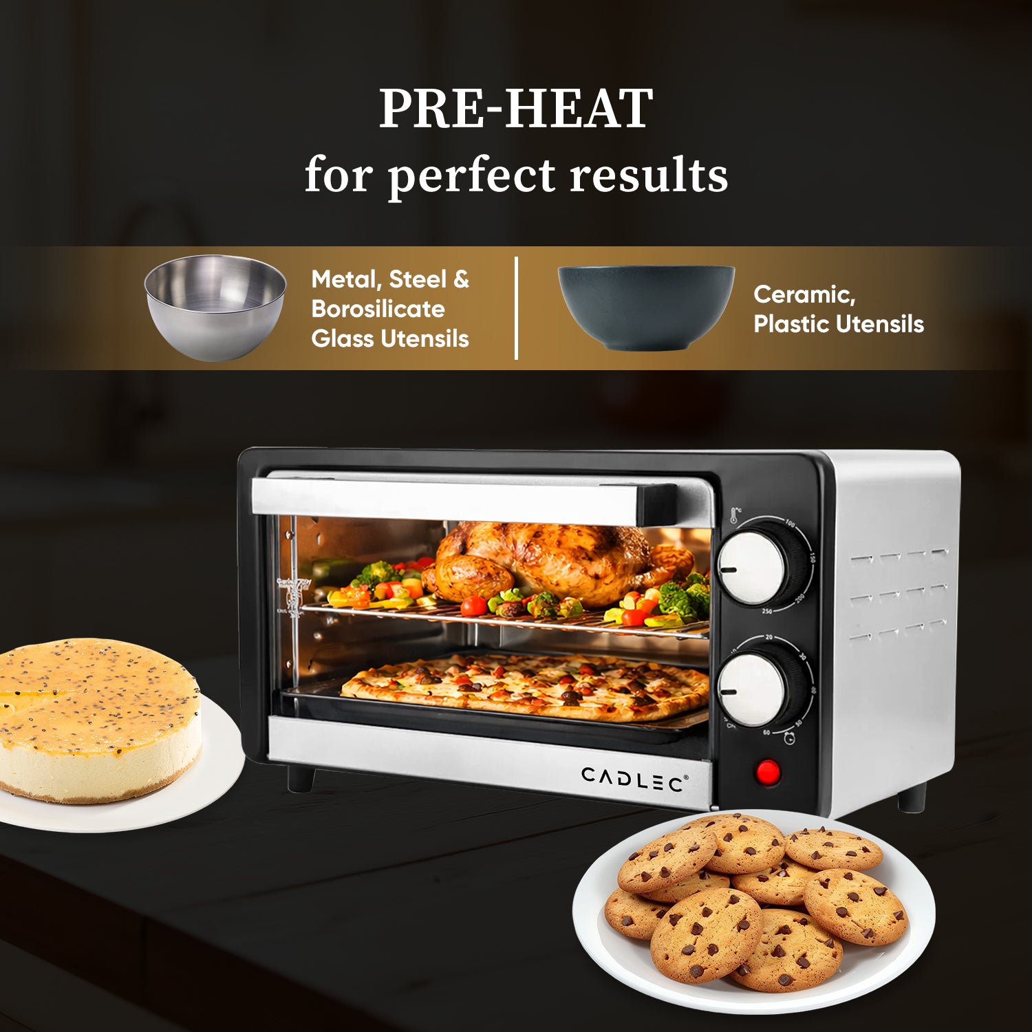 Cadlec Cruise_5 Multi-Function OTG for Kitchen, 12 Litre, 1000W, Oven Toaster Griller, Adjustable Temperature & Timer, Bake, Grill & Toast, Oven for Baking - Silver