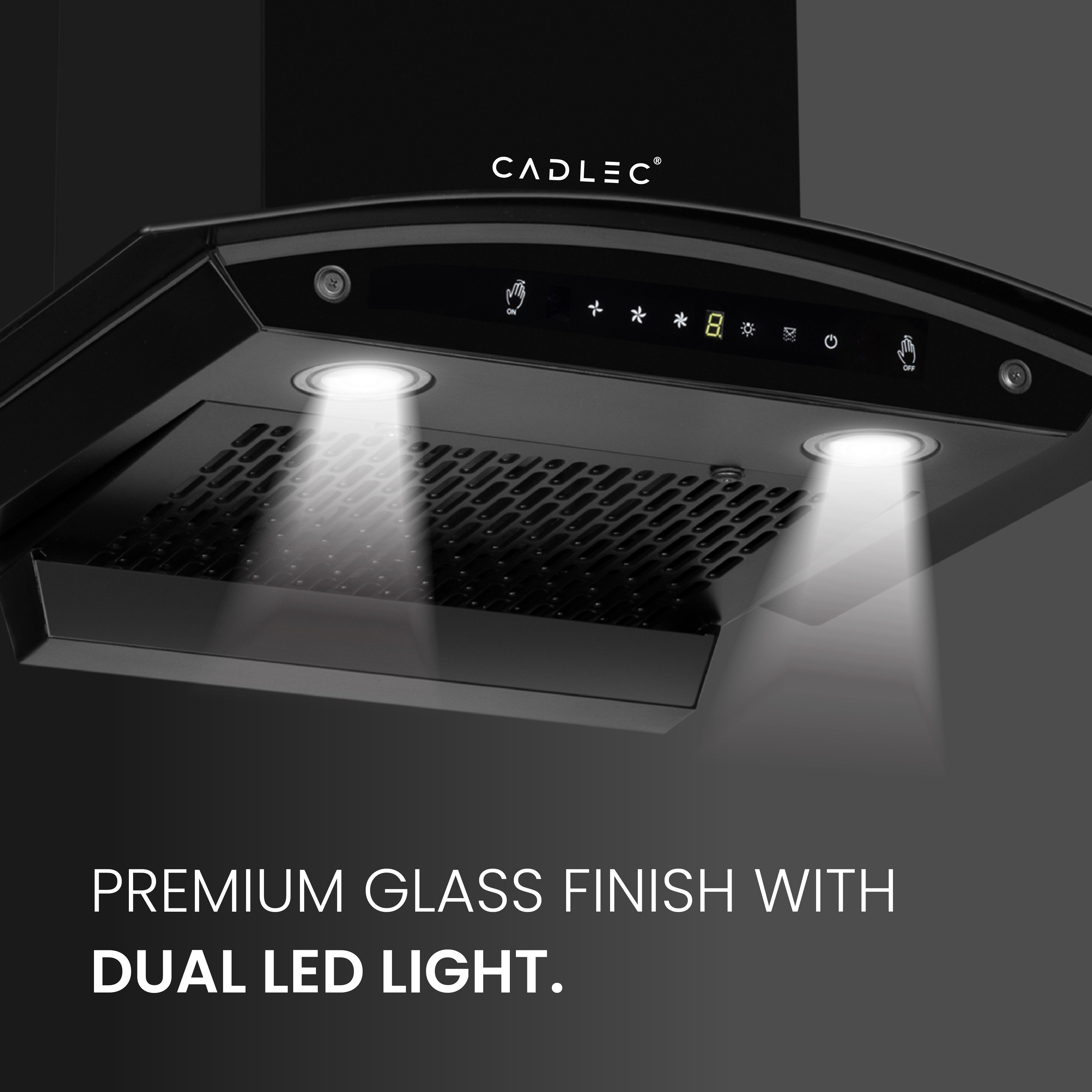 Cadlec CurveFlow 60 CM Curve 1400 CMH Filterless Autoclean Kitchen Chimney with 10 Years Motor & 2 Years Comprehensive Warranty | Feather Touch + Gesture Control (Black)