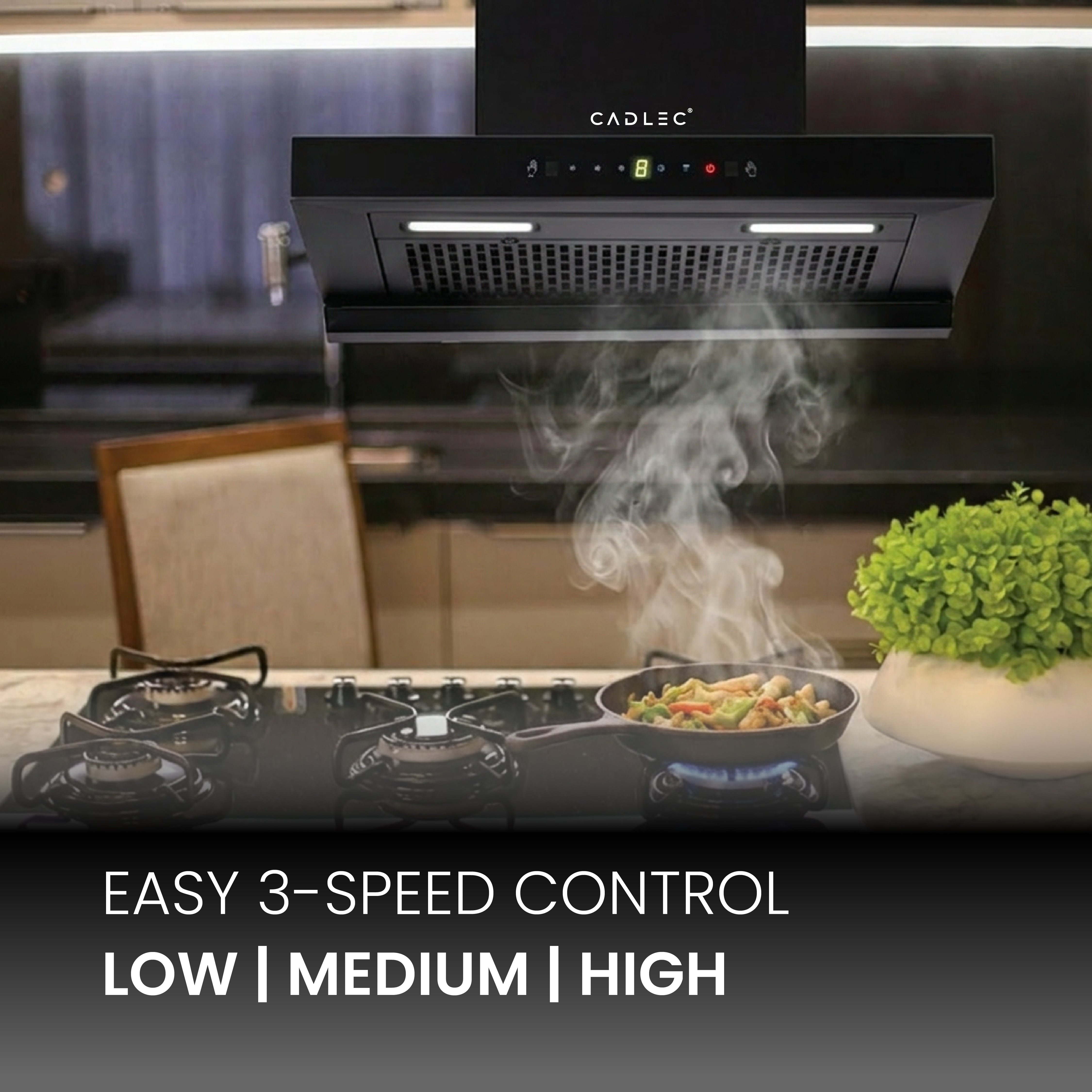 Cadlec PeakFlow 60 CM T-Shape 1400 CMH Filterless Autoclean Kitchen Chimney with 10 Years Motor & 2 Years Comprehensive Warranty | Feather Touch + Gesture Control (Black)