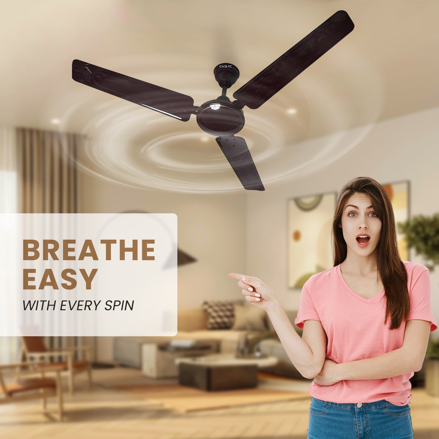 CADLEC Breeza 1200mm/48 inch Ceiling Fan | BEE Star Rated Energy Efficient | Ultra High Speed Motor | Perfect for Home, Living Rooms & Bedrooms | 3-Year Warranty | Brown-Pack of 1