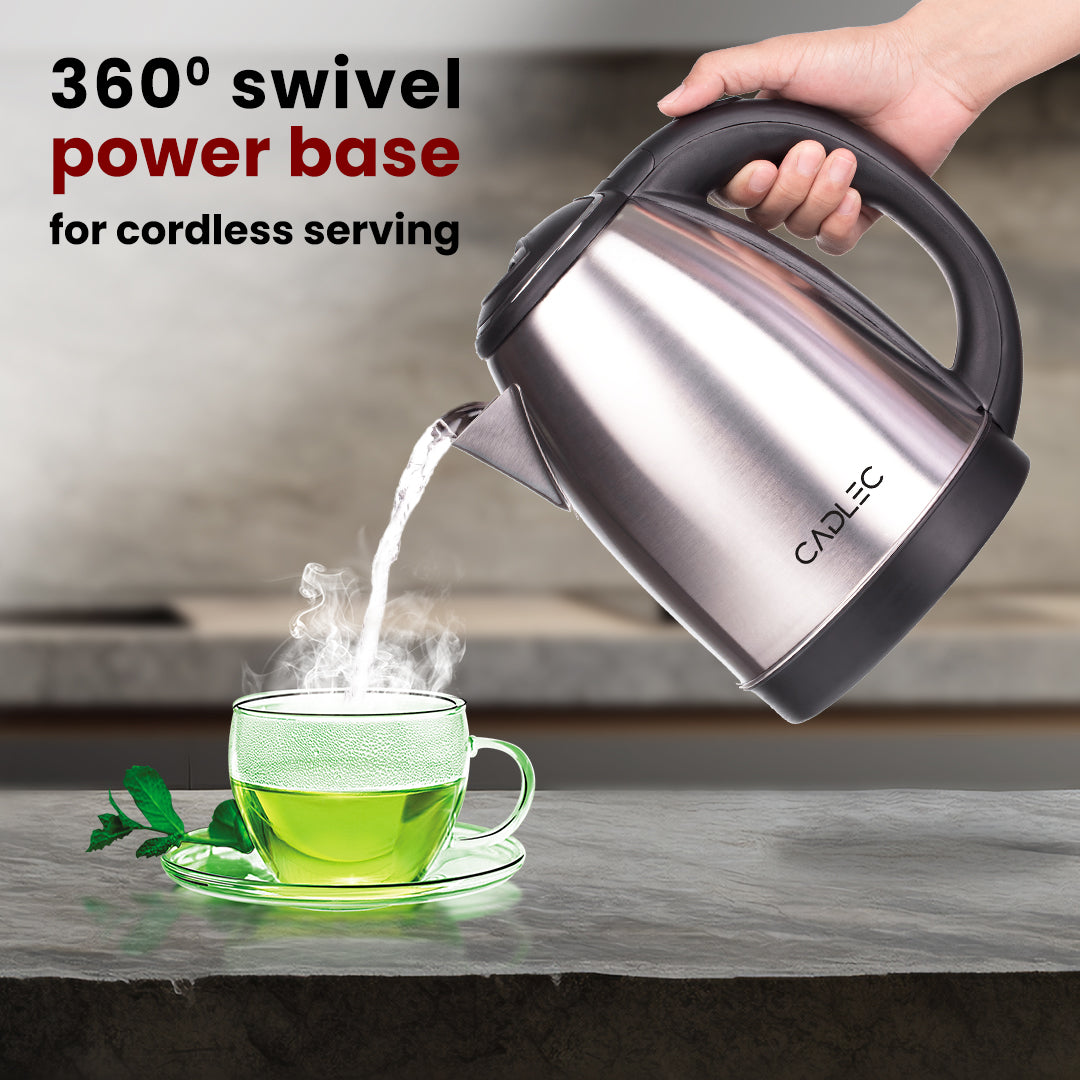 Cadlec Aquanix 1.8 Litre Electric Kettle with Stainless Steel Body | Automatic Cut-Off | Cool-Touch Handle & Lid | Multi-Use for Tea, Coffee, Noodles | 1500W | 2-Year Warranty