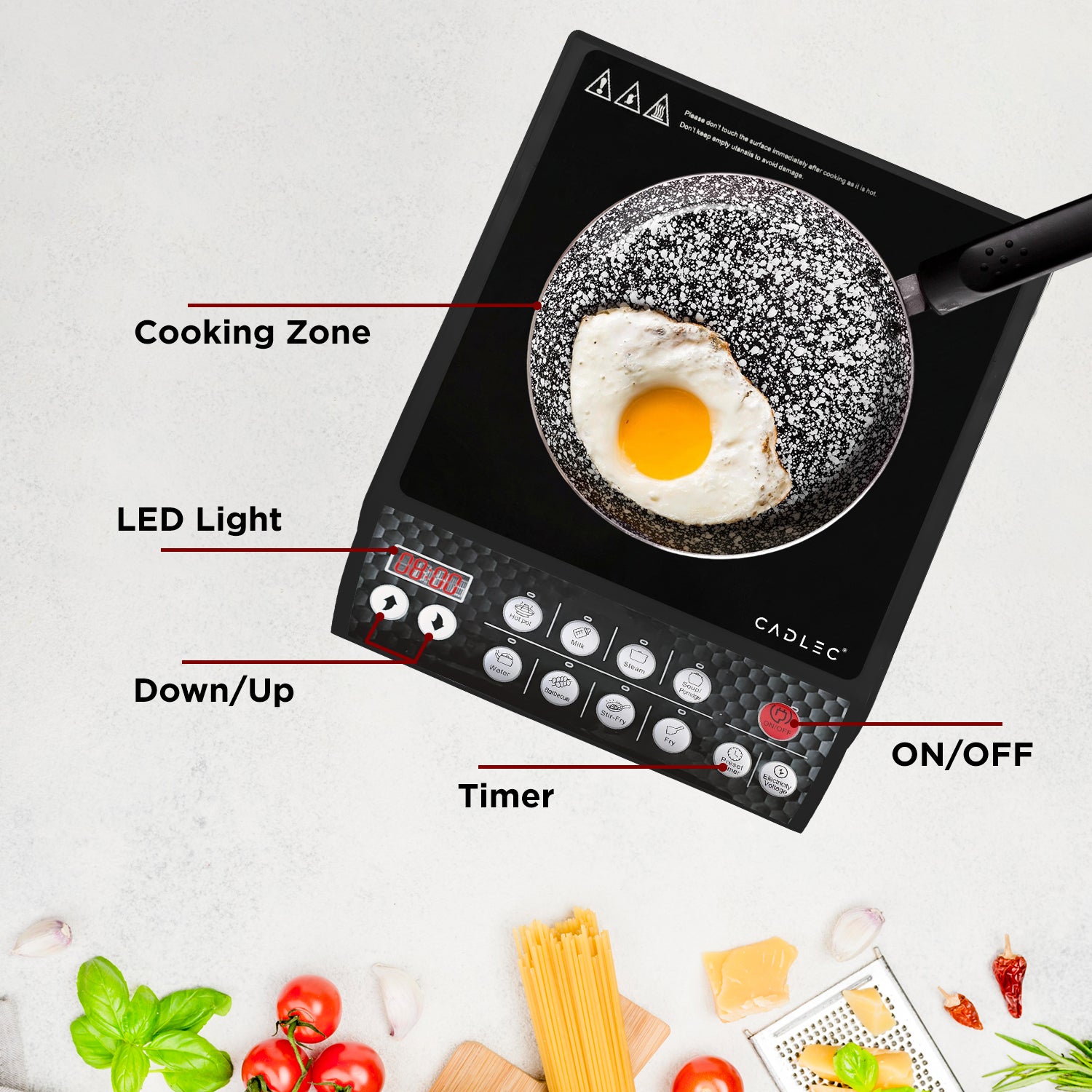 Cadlec CookFusion 2000W Induction Cooktop | 7 Cooking Modes, Auto Shut-Off, Over-Heat Protection, LED Display, BIS Approved, 2-Year Warranty | Black