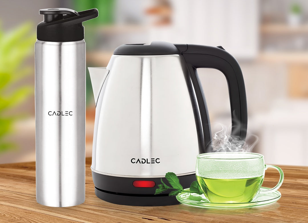 Cadlec 1.5L Electric Kettle & Stainless Steel Water Bottle Combo | Automatic Cut-Off | Multi-Use for Instant Noodles, Tea & Coffee, 2 Years Warranty | Kettle Combo Offer